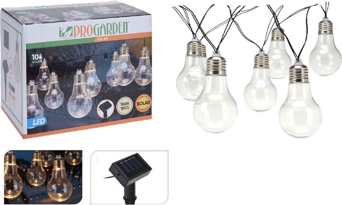 Partybeleuchtung - Solar - 10 LED-Lampen - Transparent - Warmweiß
