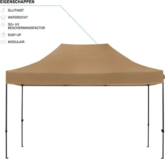 VONROC Partyzelt – 3 x 4,5 m – Premium-Easy-Up-Partyzelt – Modulares Design – Zusammenklappbar – Wasserdicht – Stahlrahmen – UV-Schutz 50+ – Inkl. Aufbewahrungstasche – Beige