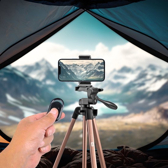 Studio ME Telefonstativ - 136 cm - Stativ Smartphone - Rose Gold - Kamerastativ - Telefonhalterung - Inkl. Bluetooth-Fernbedienung - Stativ Telefon