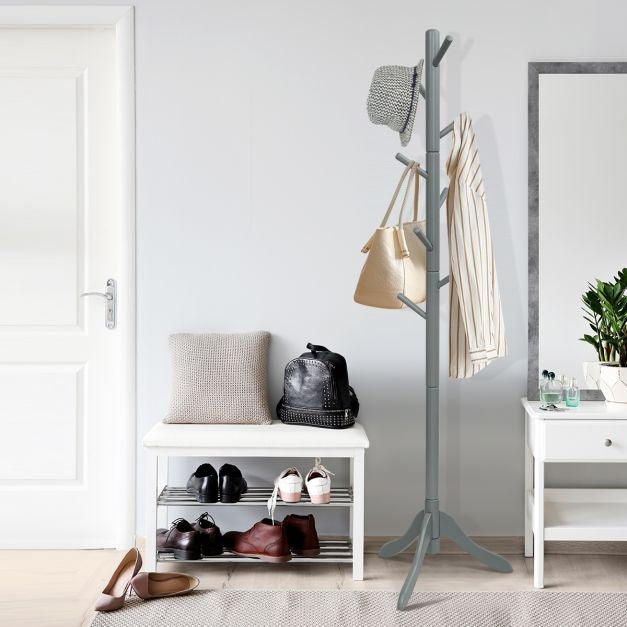 Kleiderständer mit 8 Haken 175 cm Holz Höhenverstellbar Kleiderständer für Schlafzimmer Wohnzimmer Grau/Braun/Schwarz