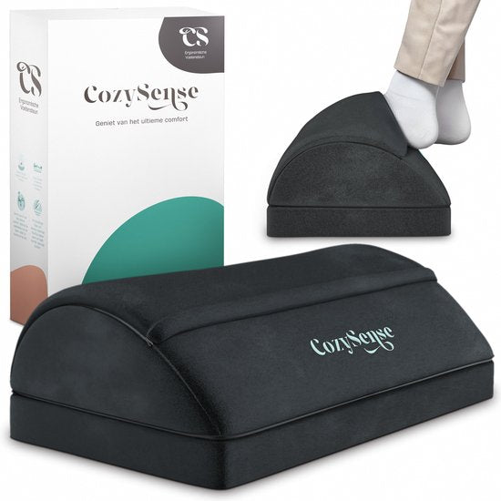 CozySense® Fußstütze Schreibtisch - Ergonomischer Fußhocker mit 2 Höhen - rutschfester & waschbarer Sherpa-Bezug - Fußpolster für Heim & Büro - Schwarz