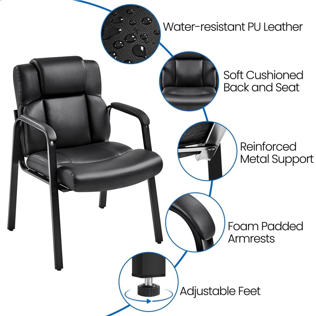 Yaheetech Bürostuhl-Set, 2er-Set – Esszimmerstühle mit Armlehnen und Rückenlehne – Kunstleder – 64 x 68,5 x 91,5 cm – Schwarz