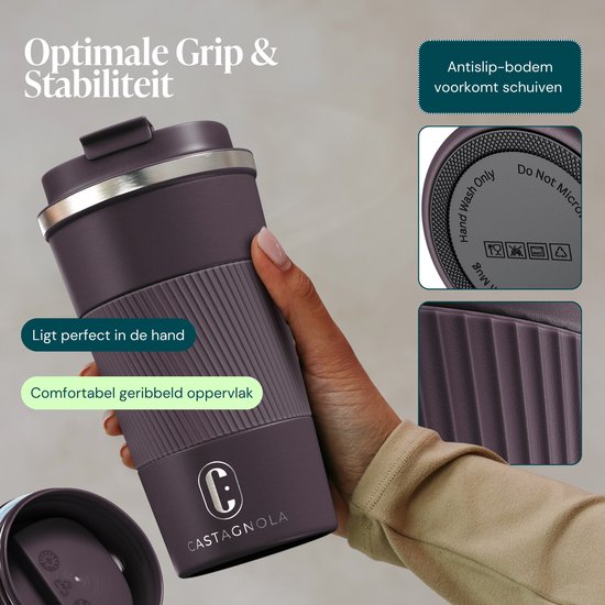 Castagnola Thermobecher – Kaffeebecher zum Mitnehmen – Reisebecher für Kaffee und Tee – Teebecher – 510 ml – Edelstahl – Braun