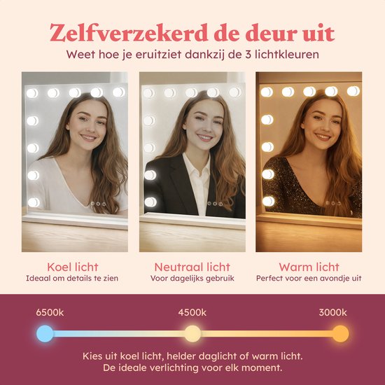 Fraay® Hollywood Spiegel mit Beleuchtung 60x50cm - 3 Lichtstufen - Luxus Make Up Spiegel mit 10-facher Vergrößerung Spiegel - LED Beleuchtung dimmbar - Inkl. 2 Beauty Blenders und Puderquaste