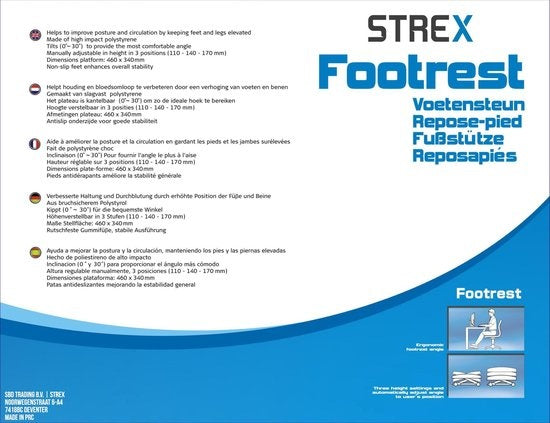 Strex Fußstütze Ergonomisch - Verstellbar - Anti-Rutsch - 34 x 44 x 11 cm - Schwarz