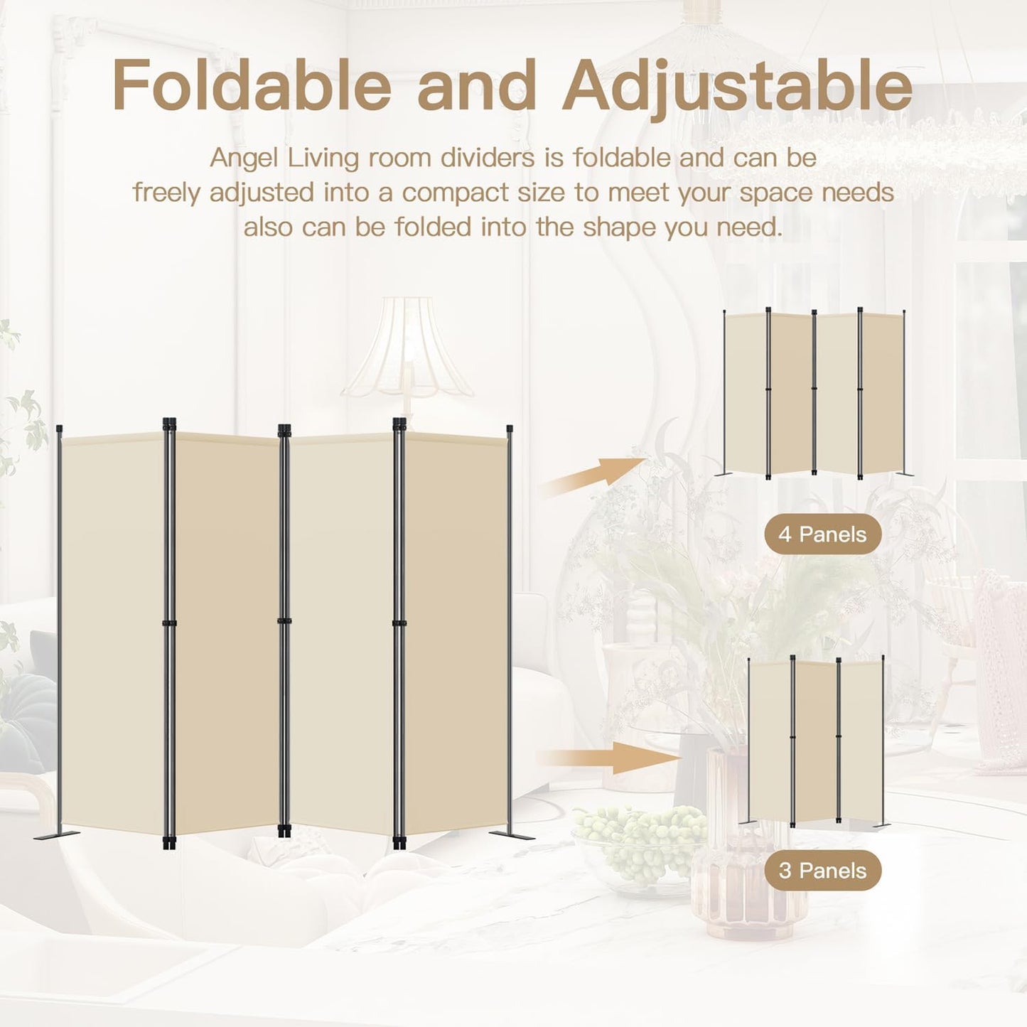 Angel Living Faltwand - 3 Paneele - 168 x 165 cm - Beige