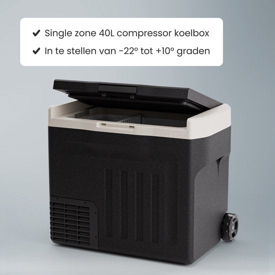 Auronic Electric Cool Box - Kompressor - 40L - 12V und 240 Volt - Camping Kühlschrank - Frigobox Auto - Mit Rädern und Griff - Schwarz