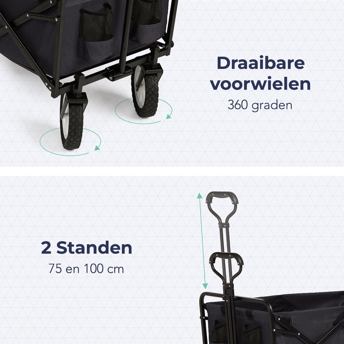 LifeGoods Bollerwagen - faltbar - drehbare Räder - 2 Ständer - 70kg Tragfähigkeit - Schwarz