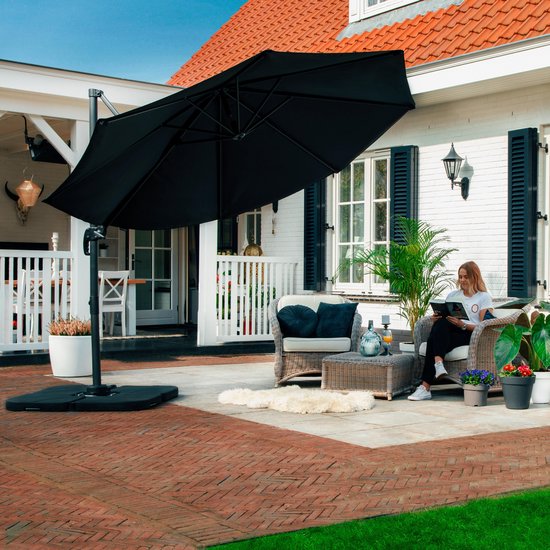 VONROC Premium Floating Parasol Bardolino Ø300cm - Inkl. Kreuzfuß & Schutzhülle - Runder Sonnenschirm - 360° drehbar - Neigbar - UV-beständiges Tuch - Schwarz