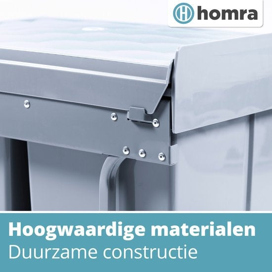 Homra - Einbau-Abfalleimer - 34 x 48 x 41,5 cm - 2x20L - 2 Behälter - Küche - Grau
