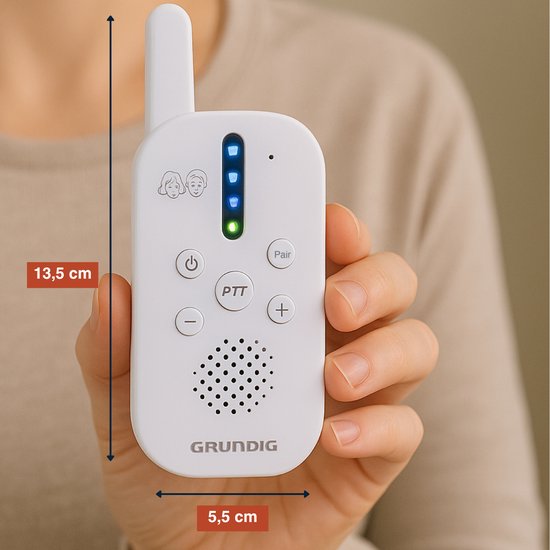 Grundig DECT-Audio-Babyphone – Babyphone mit einer Reichweite von 150 m – Eltern- und Babygerät – mit LED-Geräuschanzeige und Gegensprechfunktion – Zubehör für das Kinderzimmer – Weiß