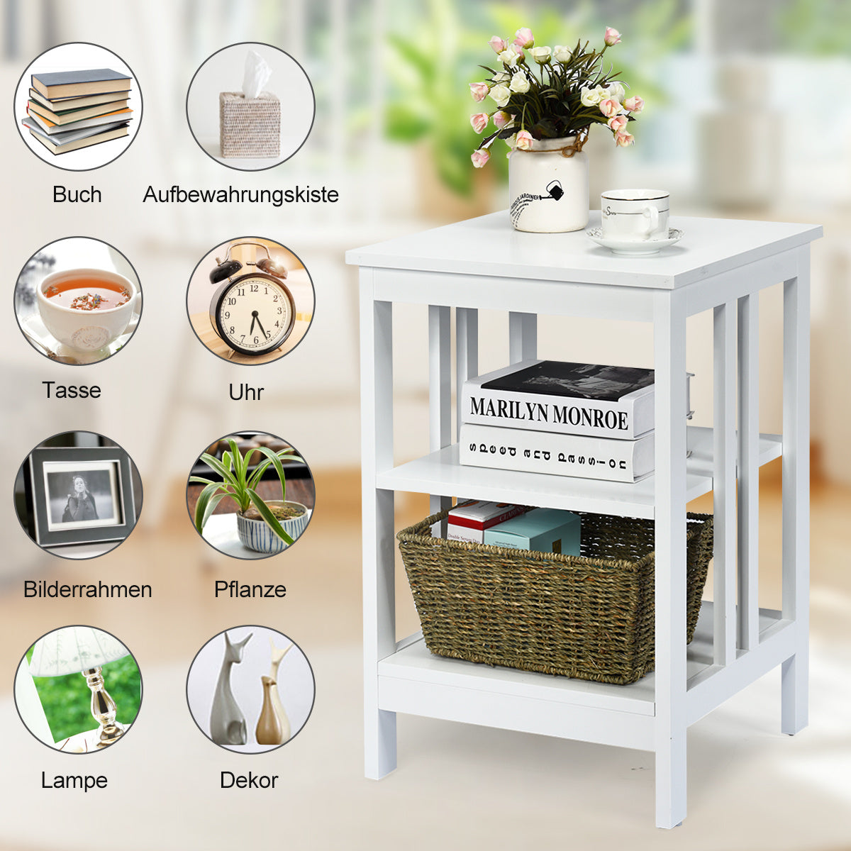 Coast 3-day Nachttisch Sofatic Couchtisch für Schlafzimmer 40 x 40 x 61 cm weiß