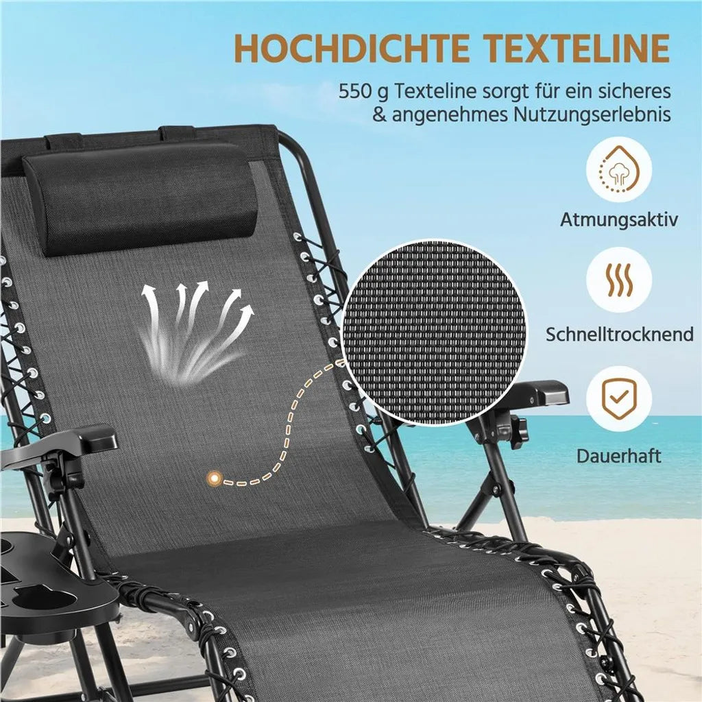 Yaheetech Zero Gravity Lounger Dark Grey - Verstellbarer, faltbarer Relaxsessel mit Kissen und Tassenhalter