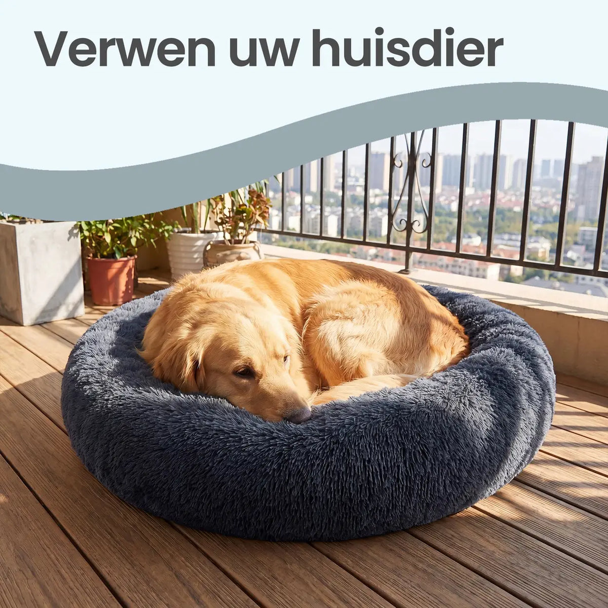Joyfurnos Donut-Hundekorb „Fluffy“ – beruhigend – abnehmbarer, waschbarer Bezug – 100 cm – Dunkelgrau