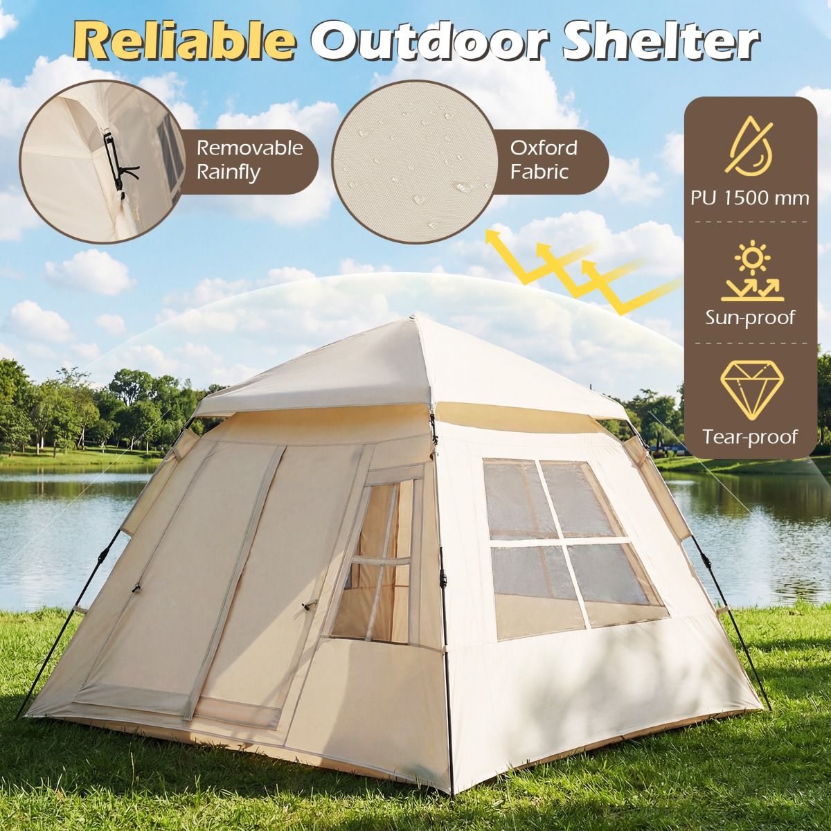 Coast Pop-up-Familienzelt – schnell aufgebaut – 4 Personen – beige