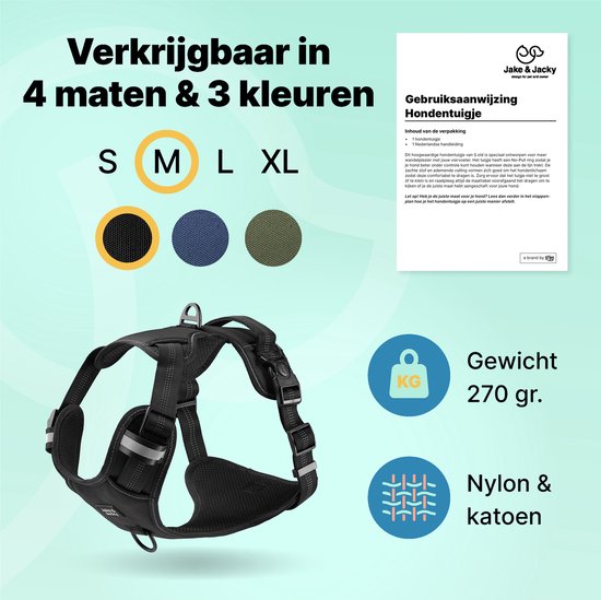 Jake und Jacky Hundegeschirr - Anti-Zieh-Geschirr - Hundegeschirr - Y-Geschirr Hund - Reflektierend - Schwarz - Größe M