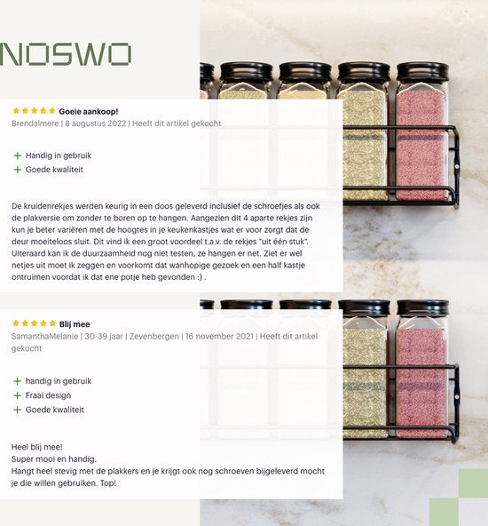 Noswo Gewürzregal hängend - für 24 Gewürzdosen - 4 Stück - Küchenregal hängend - Edelstahl - Schwarz
