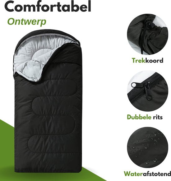 Vertrex Tri-Season Adventure Mumienschlafsack - Schlafsäcke Erwachsene - Camping - Schwarz