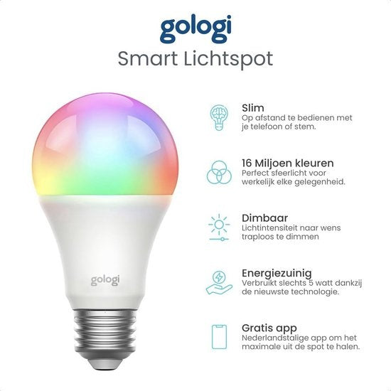 Gologi Smart e27 Glühbirne Lampe - Intelligente led Beleuchtung - Dimmbar - Wifi - 16M Farben - RGB