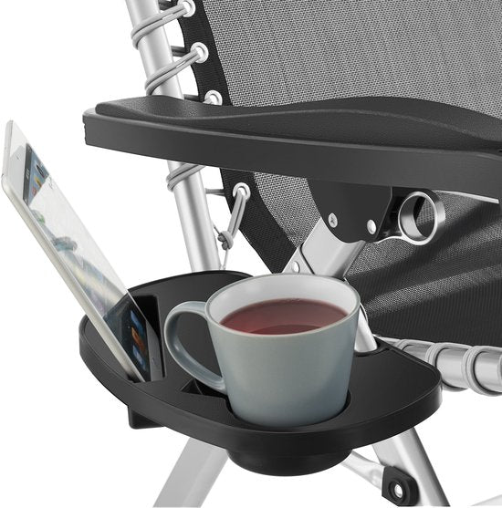 tectake® Klappbarer Liegestuhl Cloud mit Sonnenschirm - Gartenstuhl mit Tisch - Getränkehalter - stufenlos verstellbar - für Balkon, Camping oder Garten - Relaxsessel mit extra dickem Kissen - Strandkorb - Liege - div. Farben - Grau