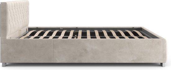 Polsterbett Nizza - 120 x 200 cm - Beige - LED-Beleuchtung & Bettschublade