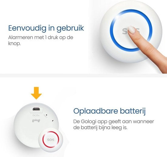 Gologi Slim persönlicher Alarm - Paniktaste - Seniorenalarm - Funkalarmtaste - Notfalltaste - Senioren - WIFI - Fernbenachrichtigung über App