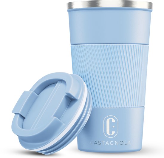Castagnola Thermosbecher – Kaffeebecher zum Mitnehmen – Reisebecher für Kaffee und Tee – Teebecher – 510 ml – Edelstahl – Hellblau