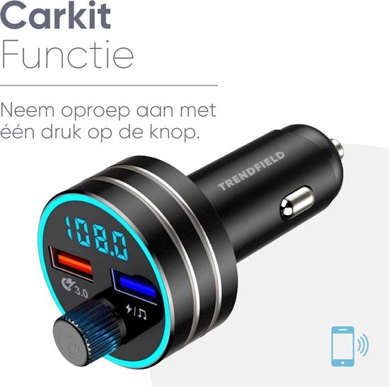 Trendfield FM Transmitter Bluetooth 5.0 - Carkit USB 3.0 Fast Charging - Autozubehör - Musik kabellos über Spotify oder Youtube hören