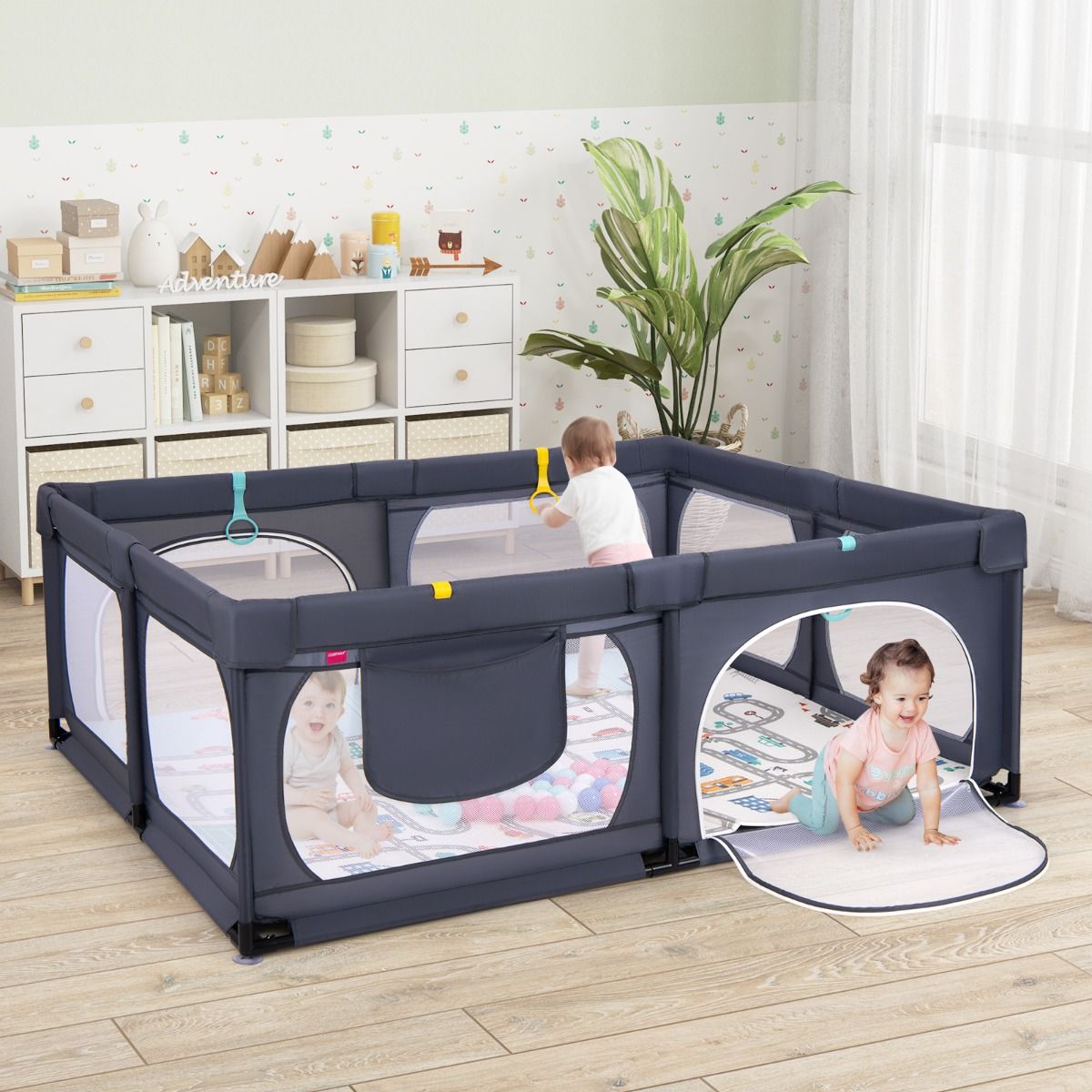 Coast Baby Box mit Matratze und 50 Spielbällen 189 x 158 x 68 cm - Dunkelgrau