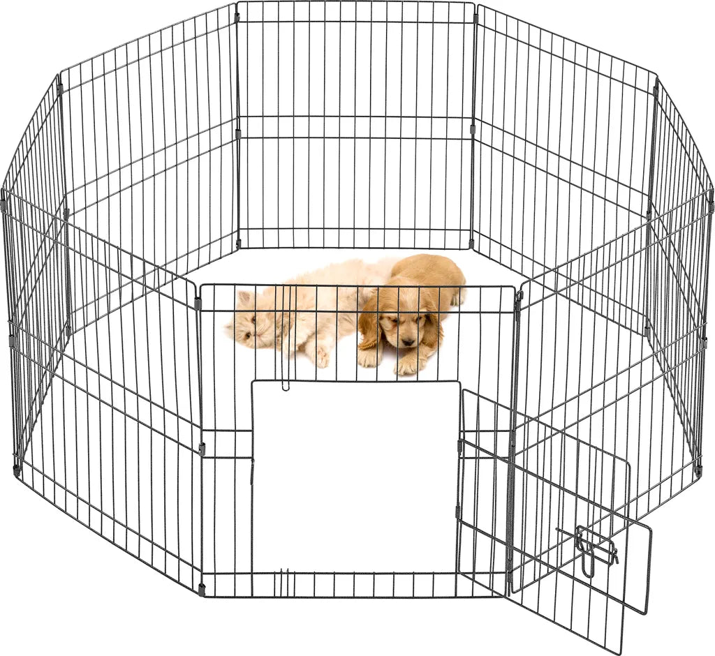 Yaheetech Welpenauslauf, 8 Elemente, 127 x 127 x 61 cm – Schwarz – Zusammenklappbarer Hundeauslauf mit Tür für Welpen und kleine Haustiere
