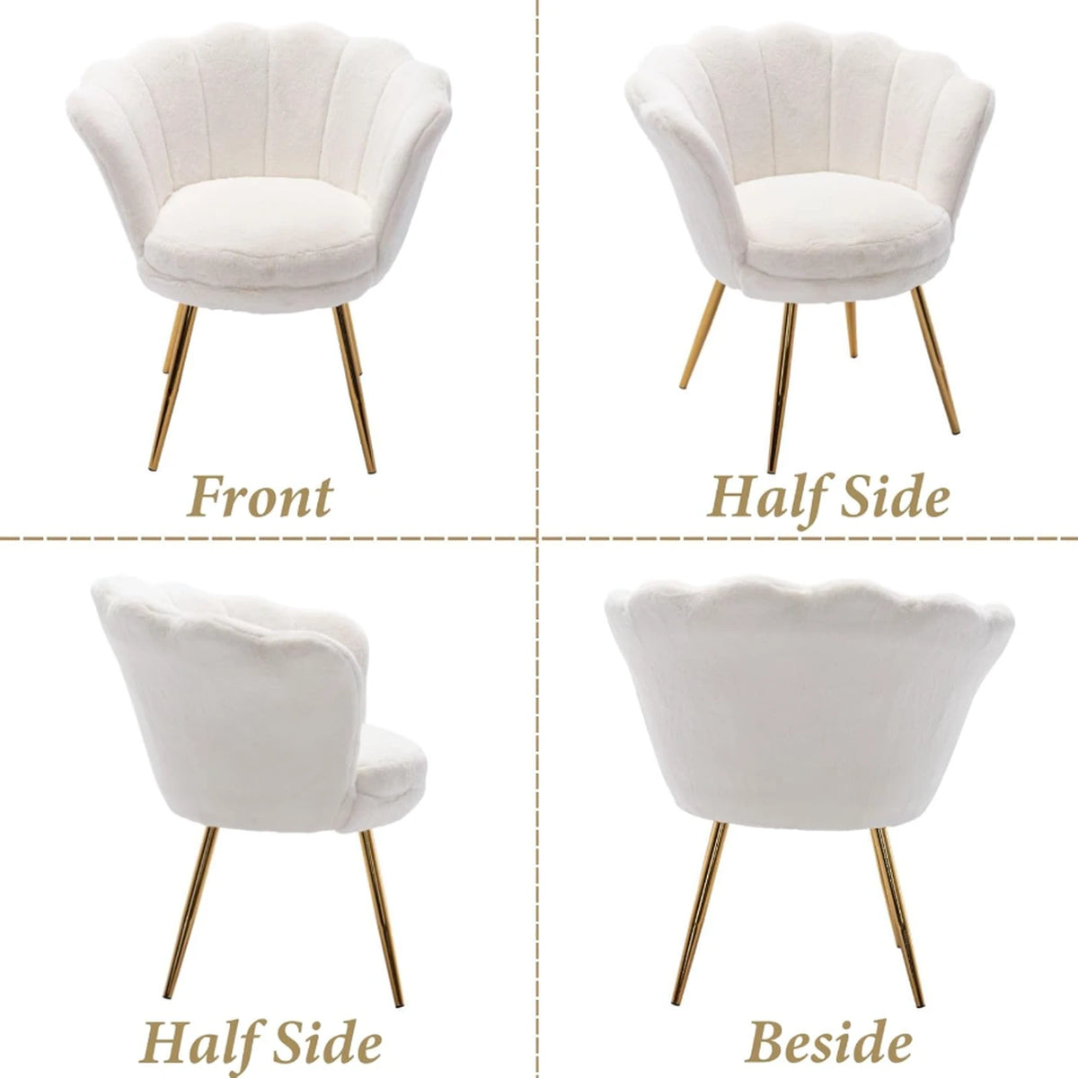 Ya-Home Sessel in Blumenform mit goldenen Beinen – Plüsch-Loungesessel – 70 x 60 x 76 cm – Weiß