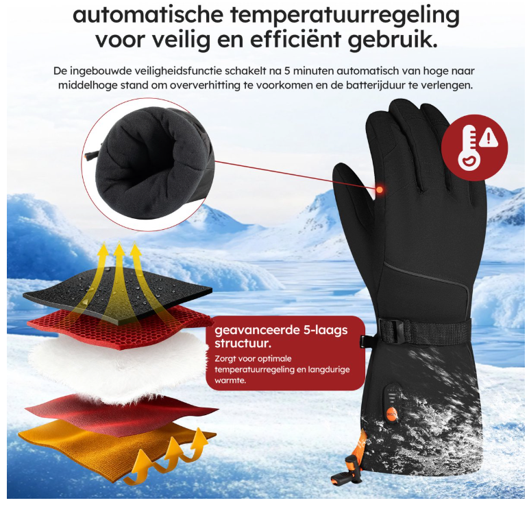Saaf - Beheizte Handschuhe Premium - Größe M - Schwarzes Polyester - 3 Wärmestufen & wiederaufladbar - Wasser- & Windabweisend - Optimaler Komfort