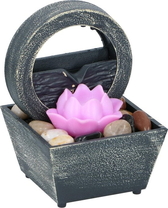 Arti Casa Tafelfontein Lotusbloem - Indoor Waterornament met LED-licht - Positieve Werking - Binnenfontein met set Kiezelstenen - 11,5 x 17 cm