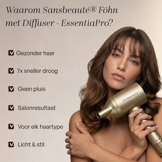Sansbeauté® Haartrockner mit Diffusor – Locken – 110.000 U/min - Ionen-Haartrockner mit Bürste – 3 Stufen – 3 Aufsätze – Reisehaartrockner – Sèche Cheveux – Locken-Haartrockner-Set – Haartrockner mit Diffusor – Hair Blow Dryer – Friseur-Haartrockner – 200