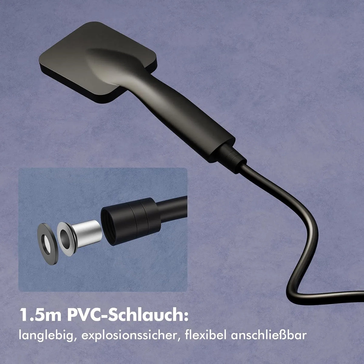Homelody Regendusche-Set ohne Thermostat – quadratische Kopfbrause 20 x 20 cm – verstellbare Duschstange 73–115 cm – schwarz