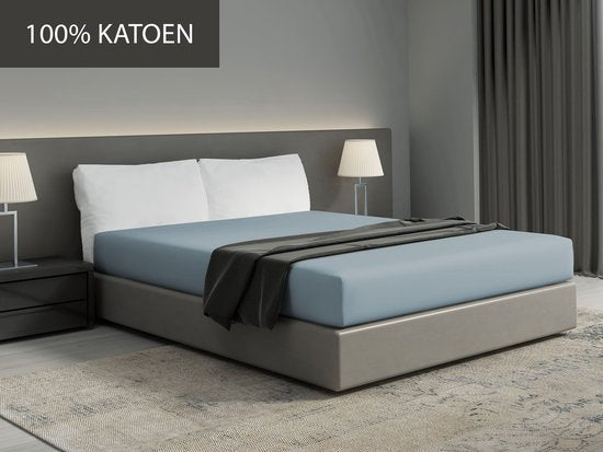 DoubleDry Spannbetttuch aus 100 % natürlicher Baumwolle – Doppelbett 180 x 200 cm – Weich und atmungsaktiv – Rundum-Gummizug – Hellblau