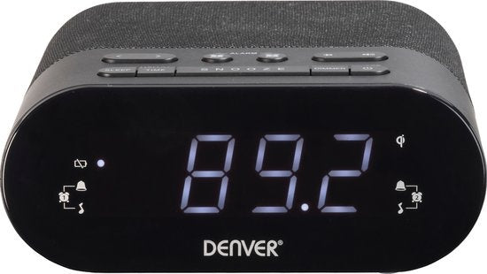 Denver Radiowecker mit drahtlosem Ladegerät - Digitaler Wecker - FM-Radio - Doppelalarm - Dimmer - CRQ107 - Schwarz