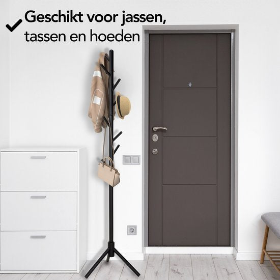 Brixy Garderobe - Stehende Garderobe - 8 Haken - 175 cm - Garderobe Holz - Garderobenständer - Schwarz