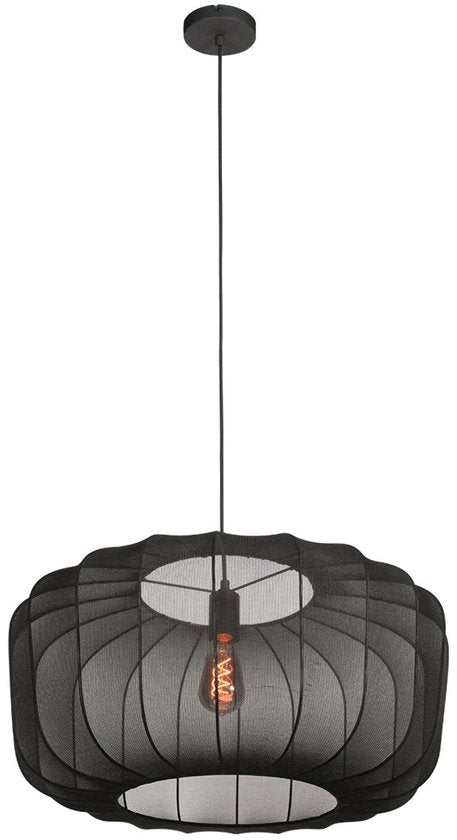 Anne Lighting – Hängeleuchte – Sable – schwarz – Leinen und Metall – Ø 60 cm – E27 – 4193ZW