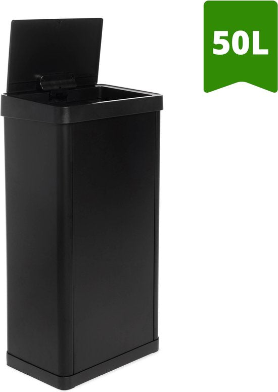QLT Knockdown Push Mülleimer 50 Liter - Deckel öffnet durch Drücken - Fingerabdrucksicher - Modernes und langlebiges Design - 36x24.2x83 cm - Schwarz