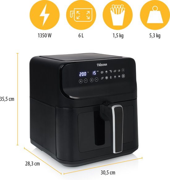 Tristar FR-9037 – Airfryer XXL – 6,2 l – Mit Sichtfenster – 10 Garprogramme – PFAS-frei