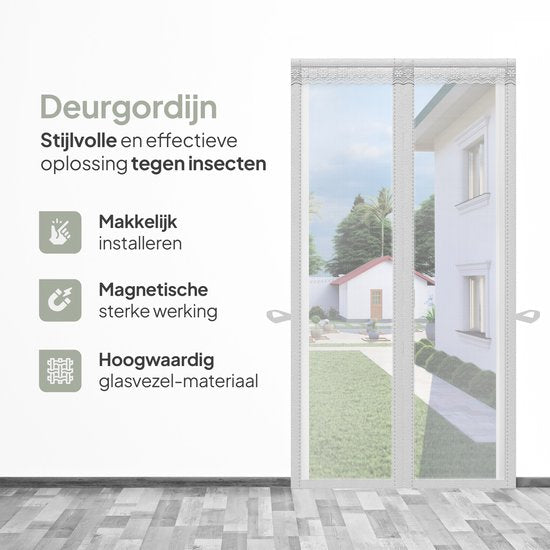 O'DADDY Türvorhang Deluxe FIBER - Magnetischer Fliegenvorhang - Für Neubauten und Standardtüren - Einfache Installation - Weißes Horn - 100x210 cm