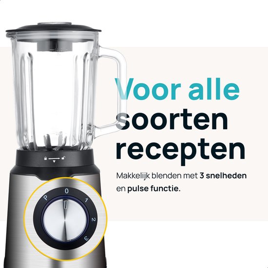 MOA Blender - Smoothie Maker mit 1.5L Glaskrug - für Eis, gefrorene Früchte, Nüsse - Mini - 1020W - Edelstahl - Silber