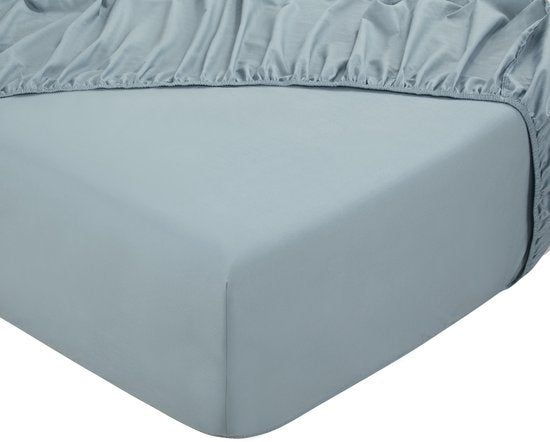 DoubleDry Spannbetttuch aus 100 % natürlicher Baumwolle – Doppelbett 180 x 200 cm – Weich und atmungsaktiv – Rundum-Gummizug – Hellblau
