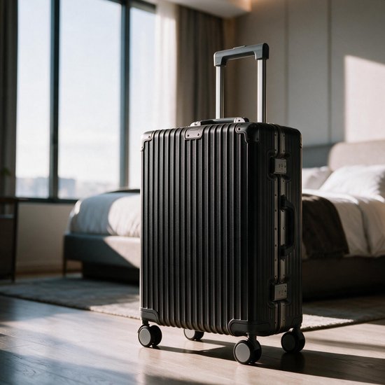 TRVLMORE Premium-Handgepäckkoffer – 54 x 35 x 22 cm – 360°-Drehrollen – Doppeltes TSA-Zahlenschloss – Polycarbonat – Ohne Reißverschluss – 40 Liter – Schwarz
