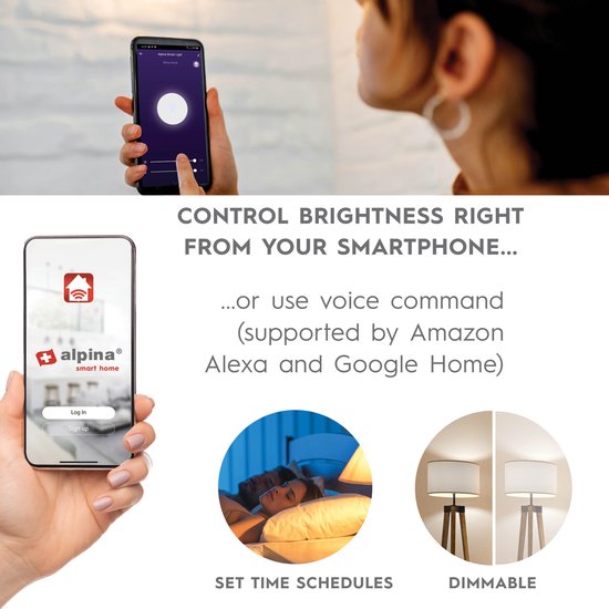 Alpina Smart Home LED-Lampe - GU10 - 5W - 470lm - Warm- und Kaltweiß - dimmbar - App- und Sprachsteuerung - funktioniert mit Alexa und Google Home