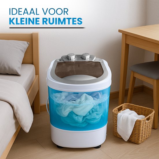 Vonia Mini Washer - Kleine Waschmaschine - Mit Wäscheschleuder und Top-Loading - Waschkapazität 2,6 kg - Energieeffizient - Weiß/Blau