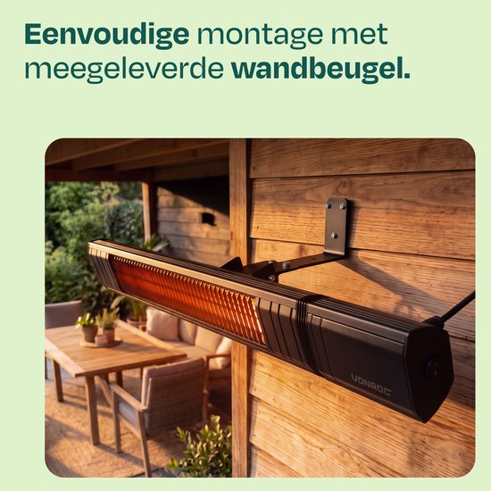 VONROC Terrassenheizung Sabatini 2000 W – Terrassenheizung – Golden Carbon-Heizelement – 24-Stunden-Timer – Mit Fernbedienung, Touch-Display und WLAN