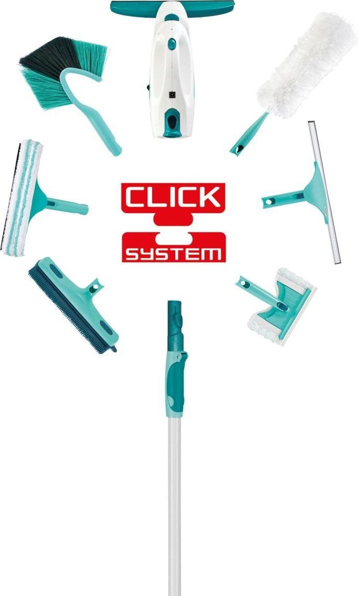 Leifheit Teleskopstiel aus Aluminium 130 - 400 cm - inkl. rutschfestem Kopf - 360Â° drehbare Aufhängeöse - Click System - türkis - grau