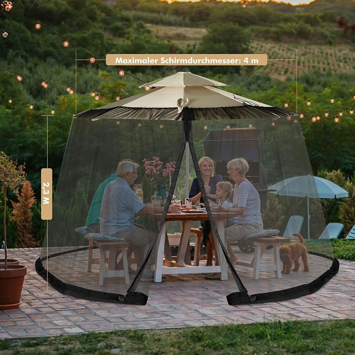 Coast Parasol Mosquito Net met 2 deuren en dubbele rits parasol 12,5 x 2,3 m zwart